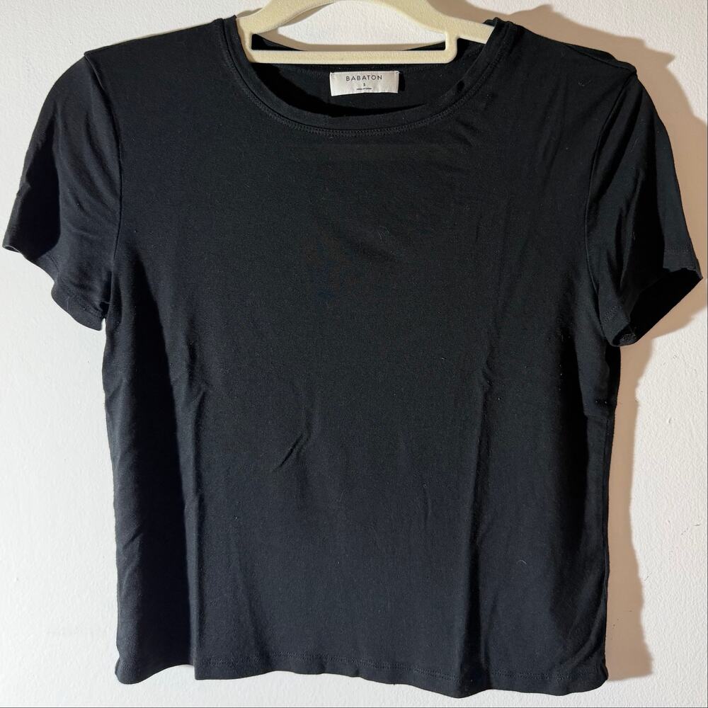 Aritzia Babaton Everyday T-Shirt Womens Small Black Crew Neck Stretch Rayon Tee